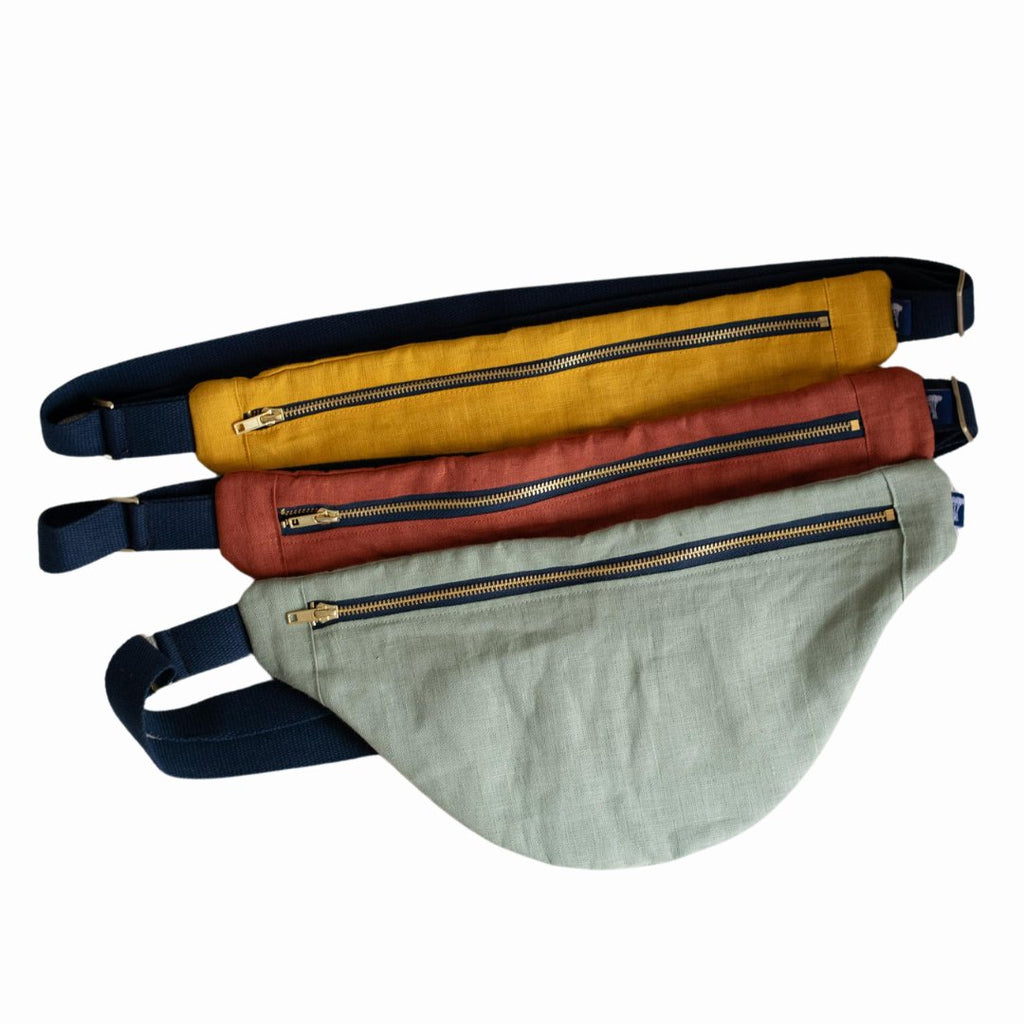 Choice of Three Colours of Linen Cross Body Bag with zips and adjustable woven straps from Helen Round