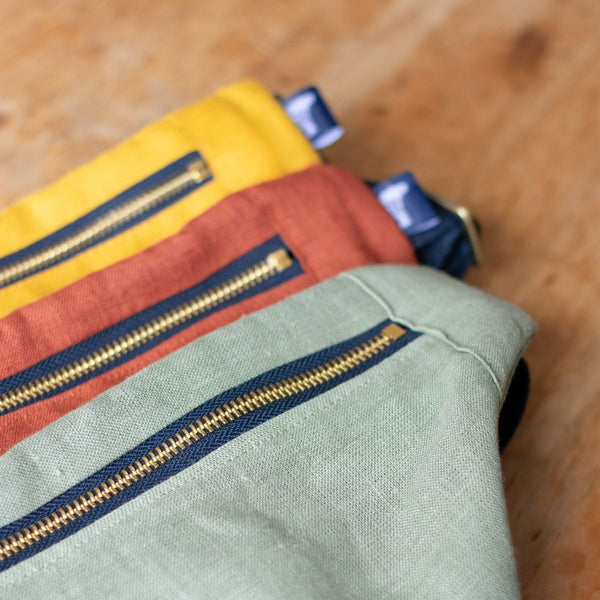 Linen Cross Body Bag with Zips in Mustard, Rust or Sage Green Linen from Helen Round
