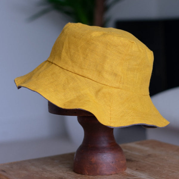 Mustard Yellow Linen Bucket Hat from Helen Round