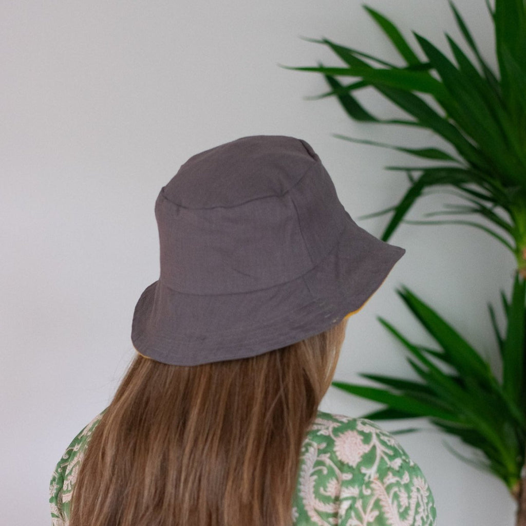 Reversible Linen Bucket Hat, Mustard Inner from the Maker Collection by Helen Round