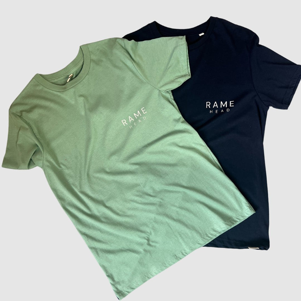Rame Head T shirt organic cotton in blue and green