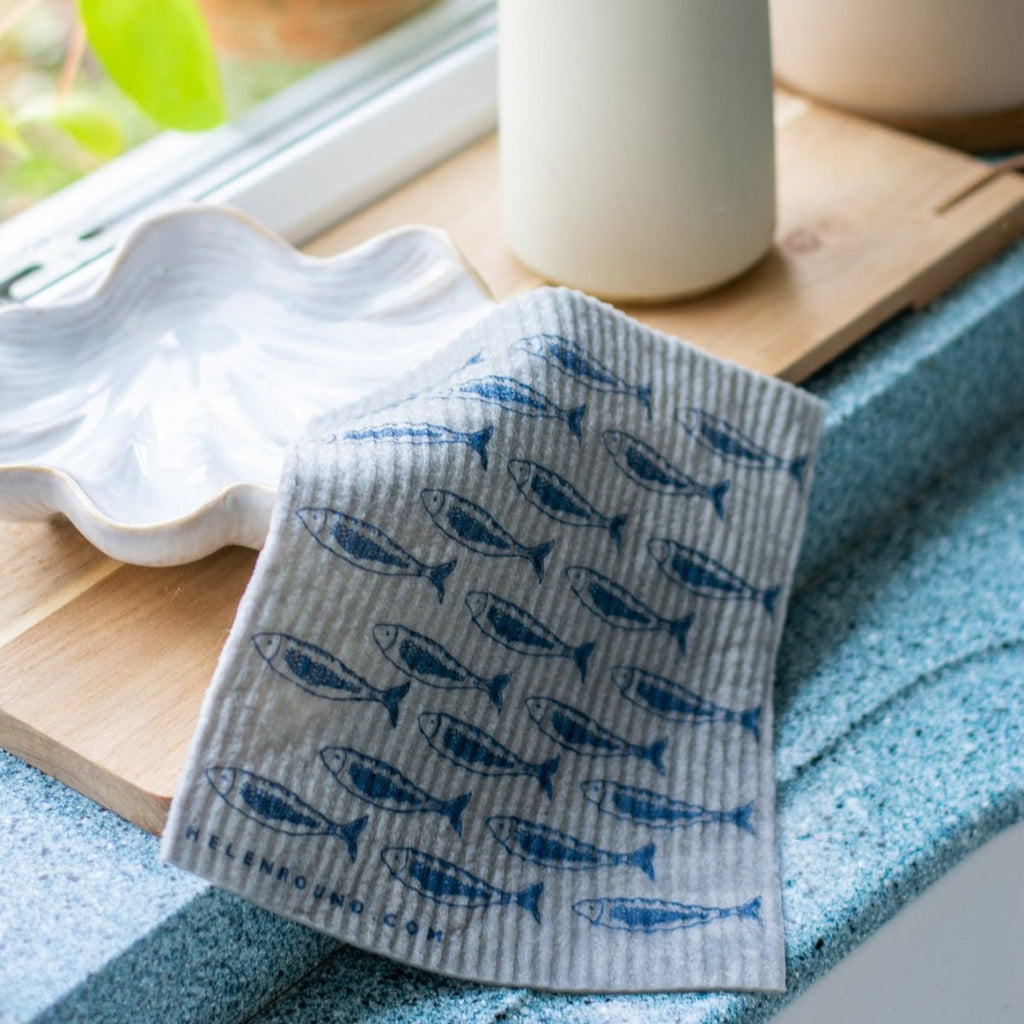 Compostable Eco Kitchen Sponge Cloth with fish design from the Quayside Collection by Helen Round