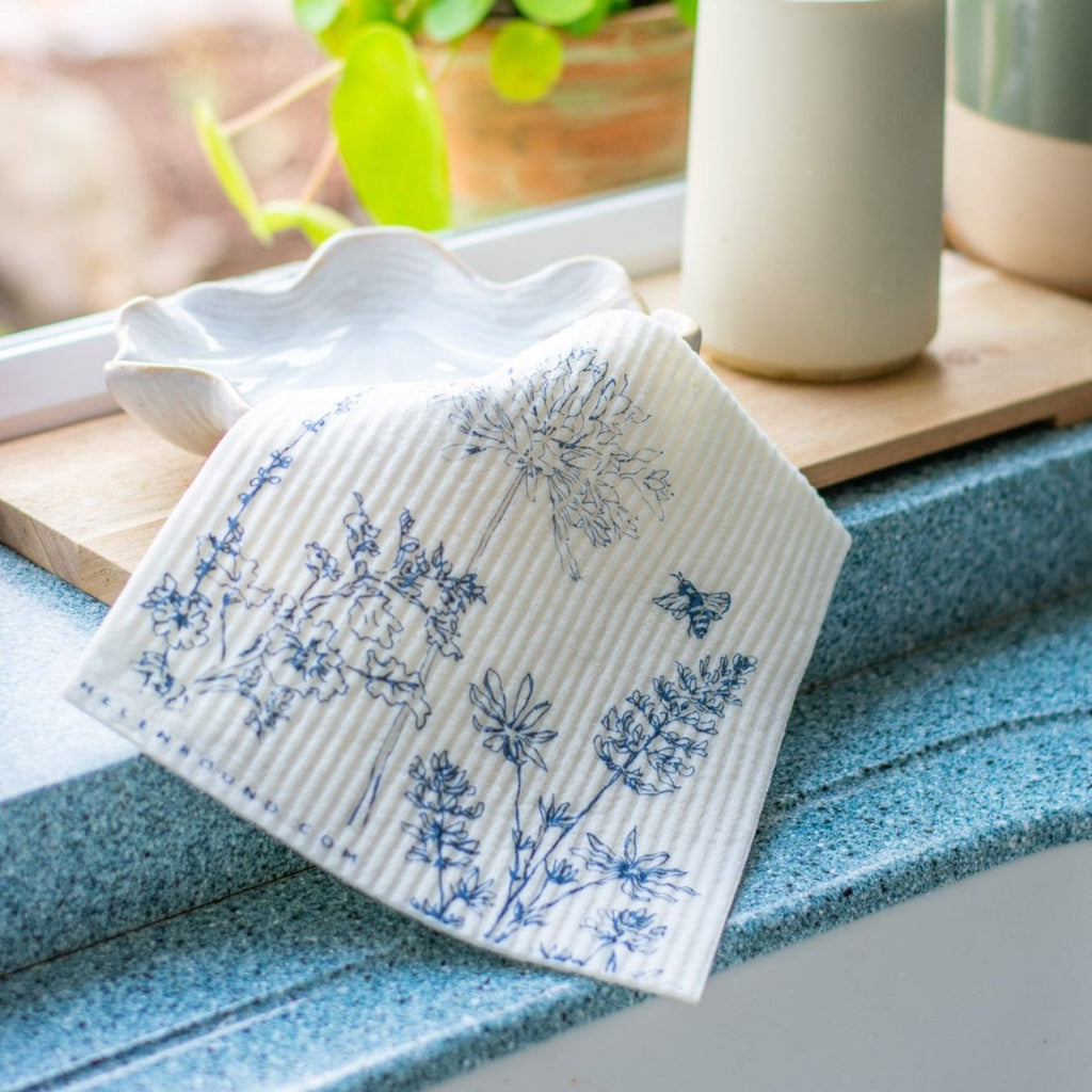 Biodegradable Eco Kitchen Sponge Cloth with floral design from the Garden Collection by Helen Round