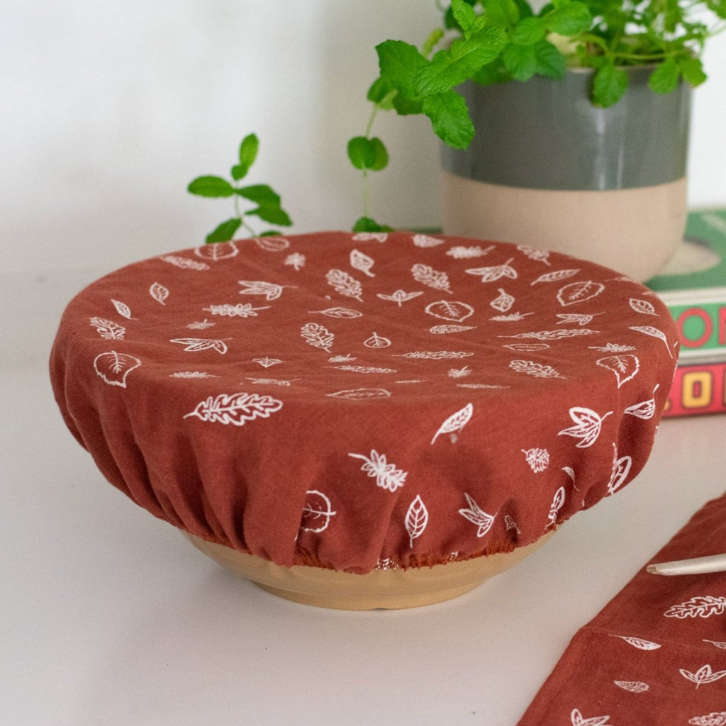 Large Reusable Linen Bowl Cover, part of the Leaf Bread Makers Bundle from the Leaf Collection by Helen Round