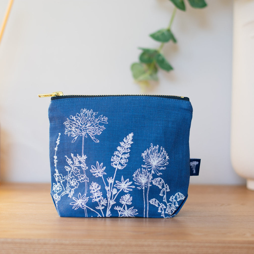 Indigo Blue Linen MakeUp Bag from the Garden Collection by Helen Round