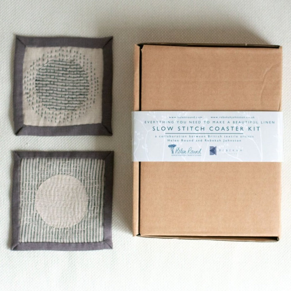 Natural Slow Stitched Coaster Kit by Rebekah Johnston for Helen Round