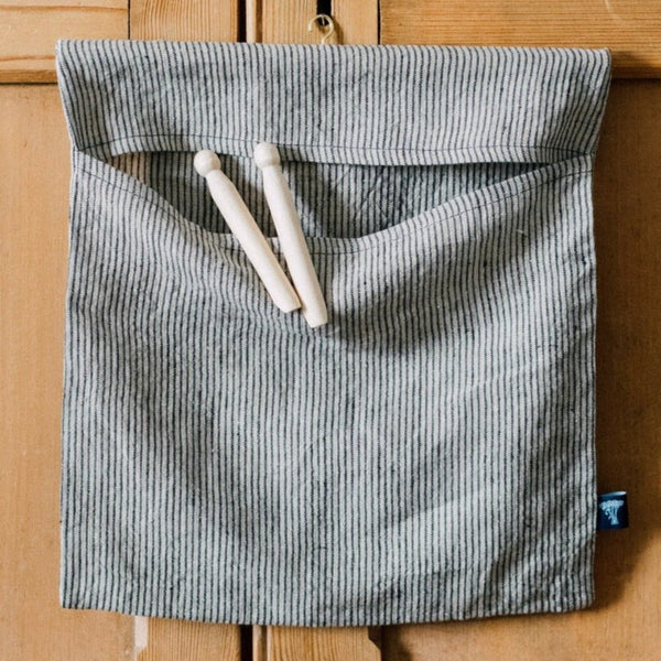Linen Navy Blue Striped Peg Bag