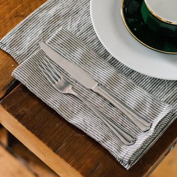 Striped Linen Napkins With Dark Blue/Natural Stripe, set of two