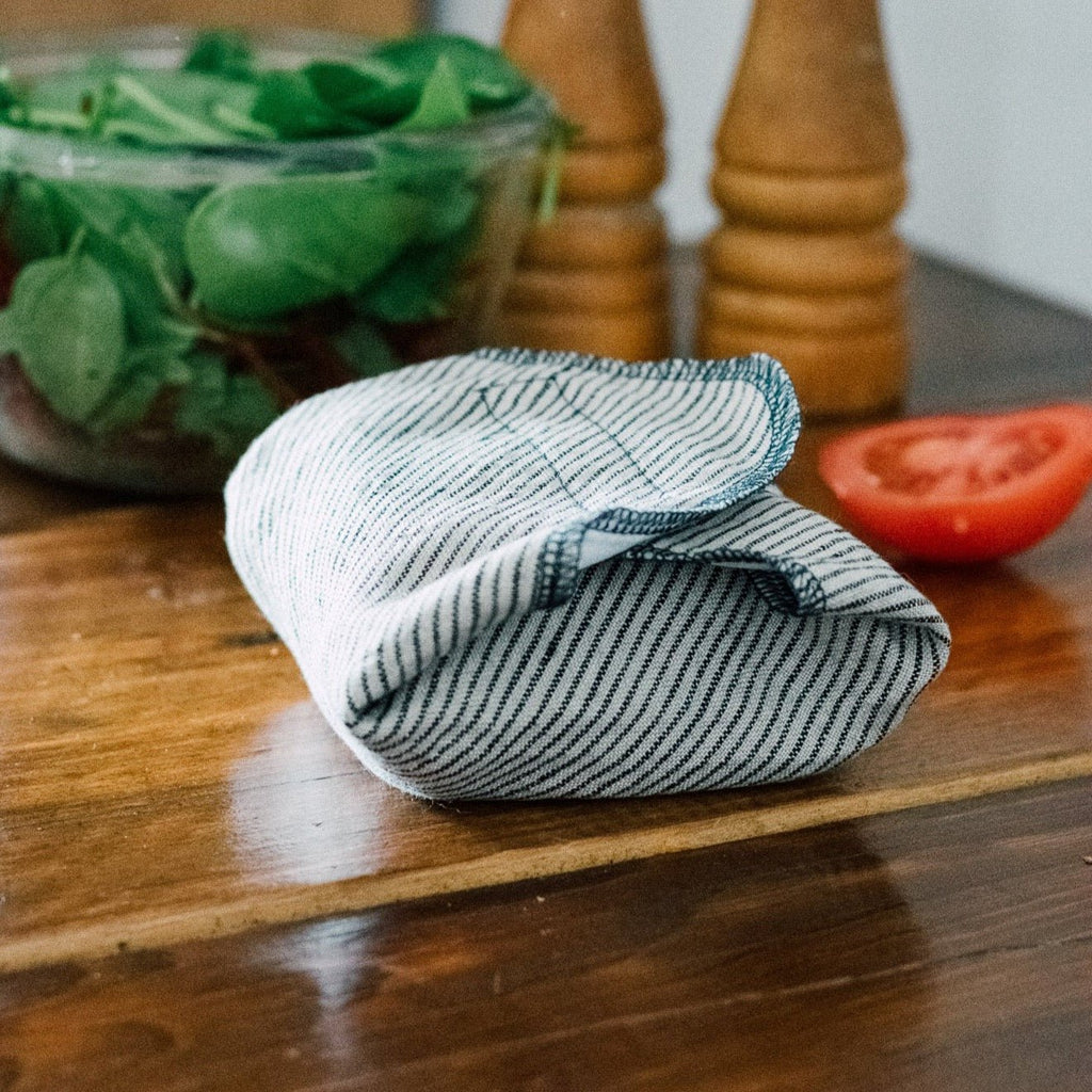 Reusable Sandwich Wrap, Dark Blue/Natural Striped Linen