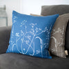 Floral cushion in indigo blue pure linen hand printed in white with the design from the Hedgerow Collection by Helen Round