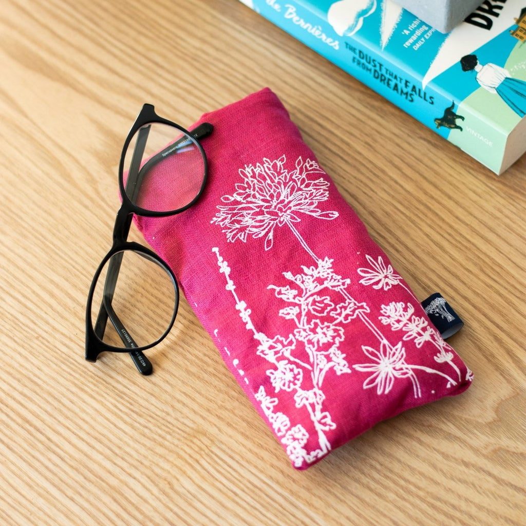 Raspberry Red Linen Glasses/Sun Glasses Case from the Garden Collection by Helen Round