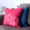 Raspberry Red Linen Cushion hand printed in white with the design from the Rame Head Collection by Helen Round