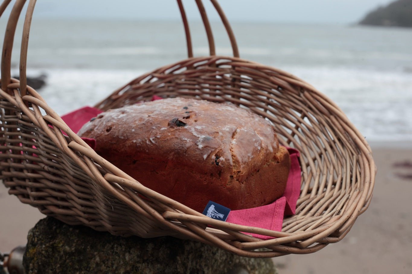 Saffron Cake in a Basket next to the sea