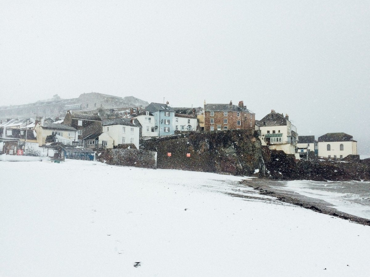 Cawsand Beach in the snow