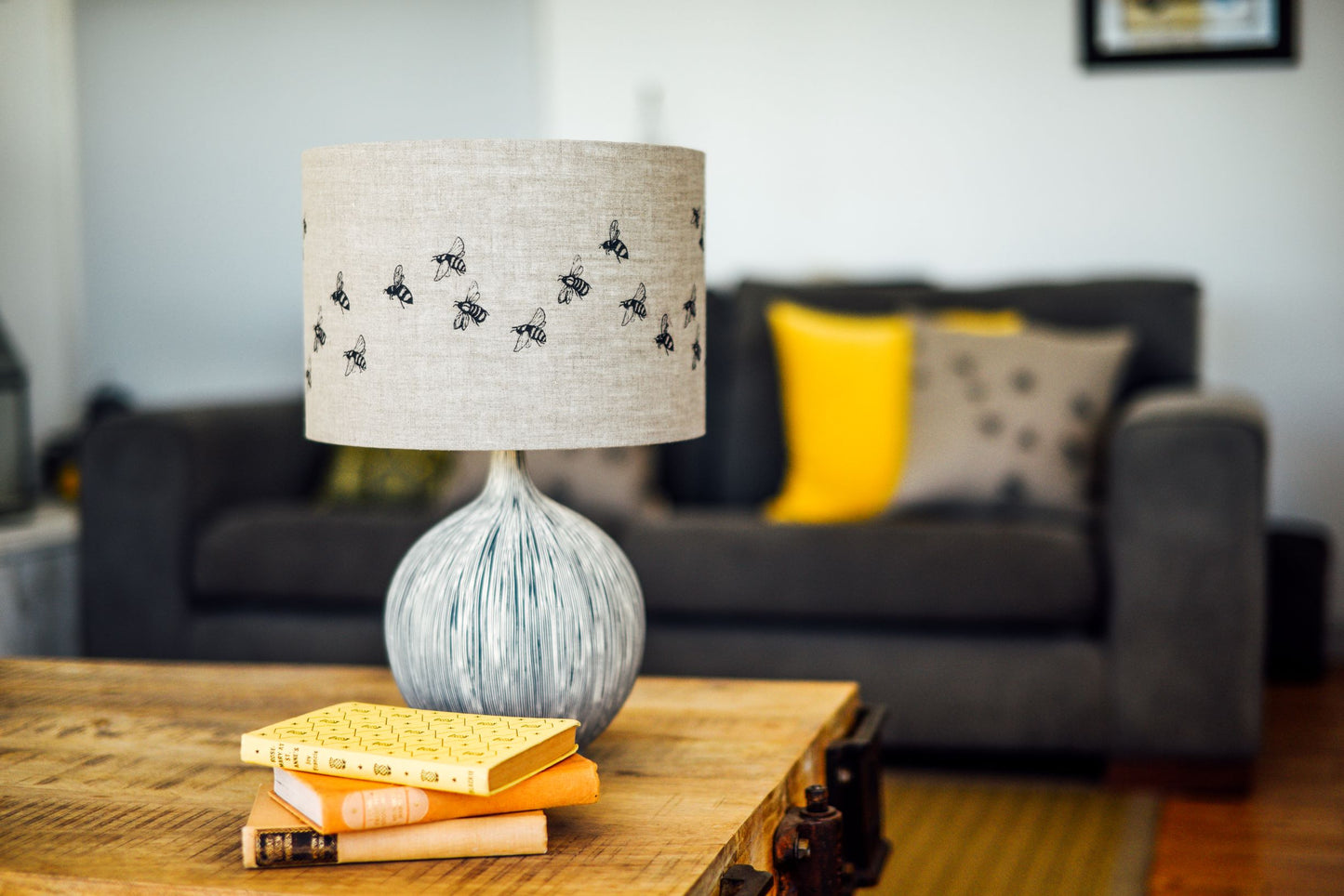 Bee Lampshade with Bee and Mustard Cushions from Helen Round