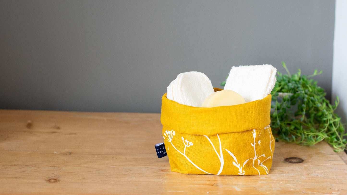 Mustard Linen Fabric Storage Pot from the Hedgerow Collection by Helen Round