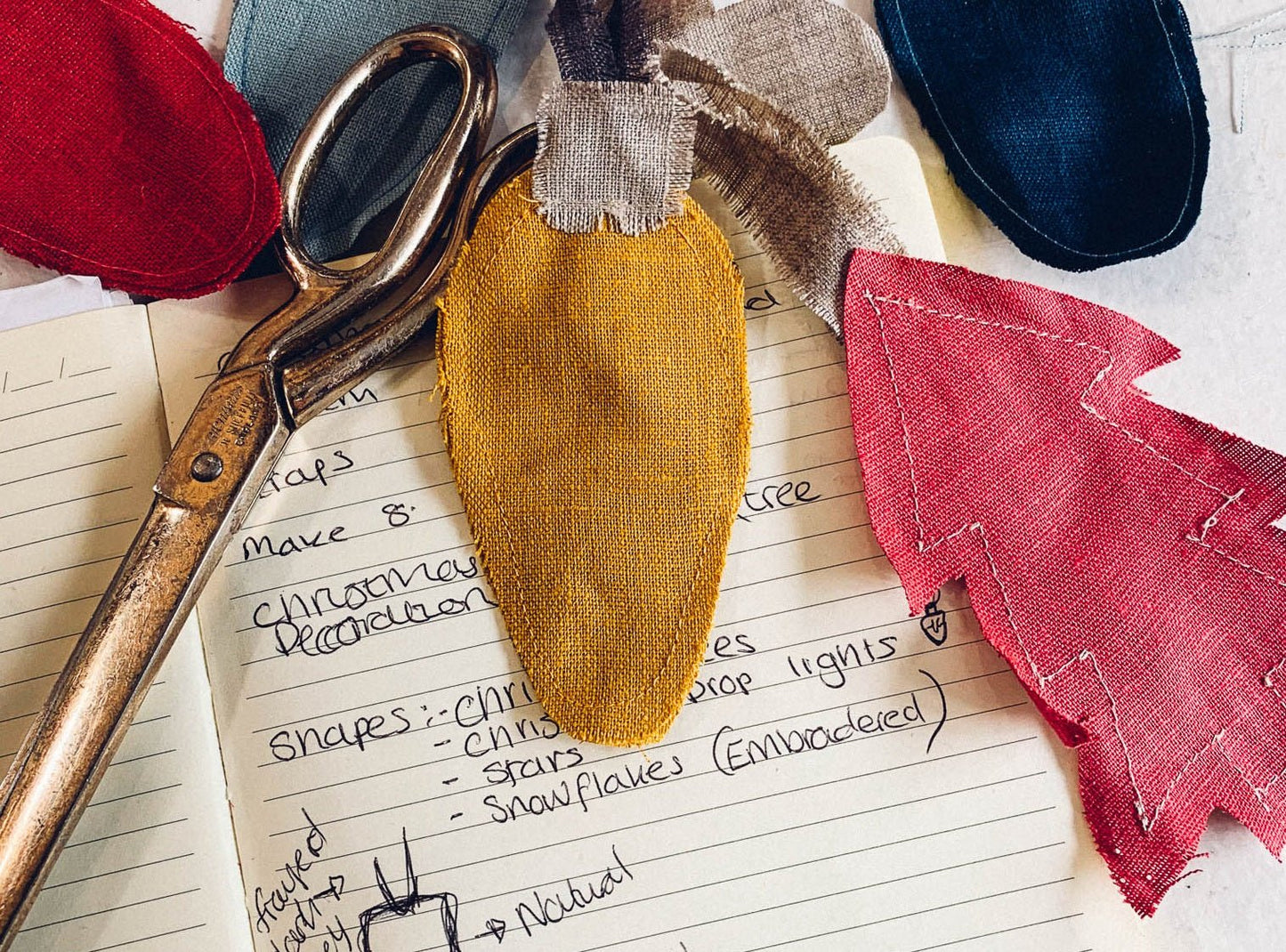 Home made Christmas ornaments and fabric scraps