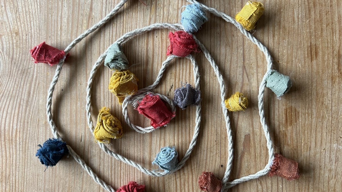 Linen Rose Garland made from fabric off cuts by Helen Round