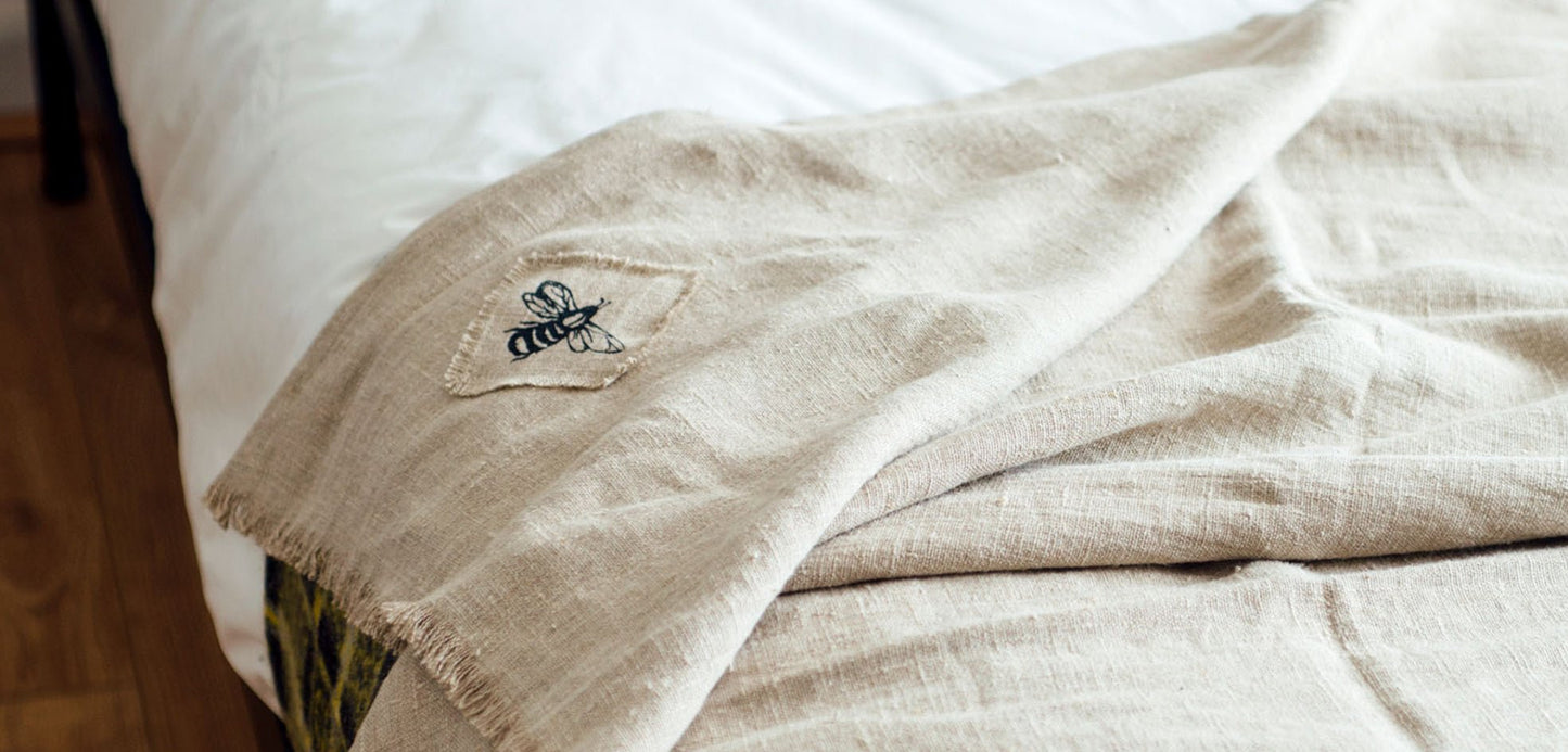 Snuggle Up With Our Soft Linen Throw & Bee Cushion