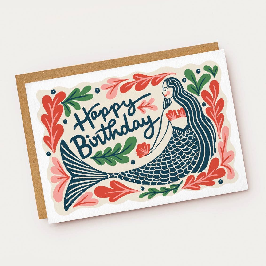Birthday card with mermaid design and 'Happy Birthday' text on a white background Sold by Helen Round