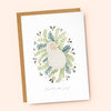 Greeting card with floral design and text on a beige background, sold by Helen Round