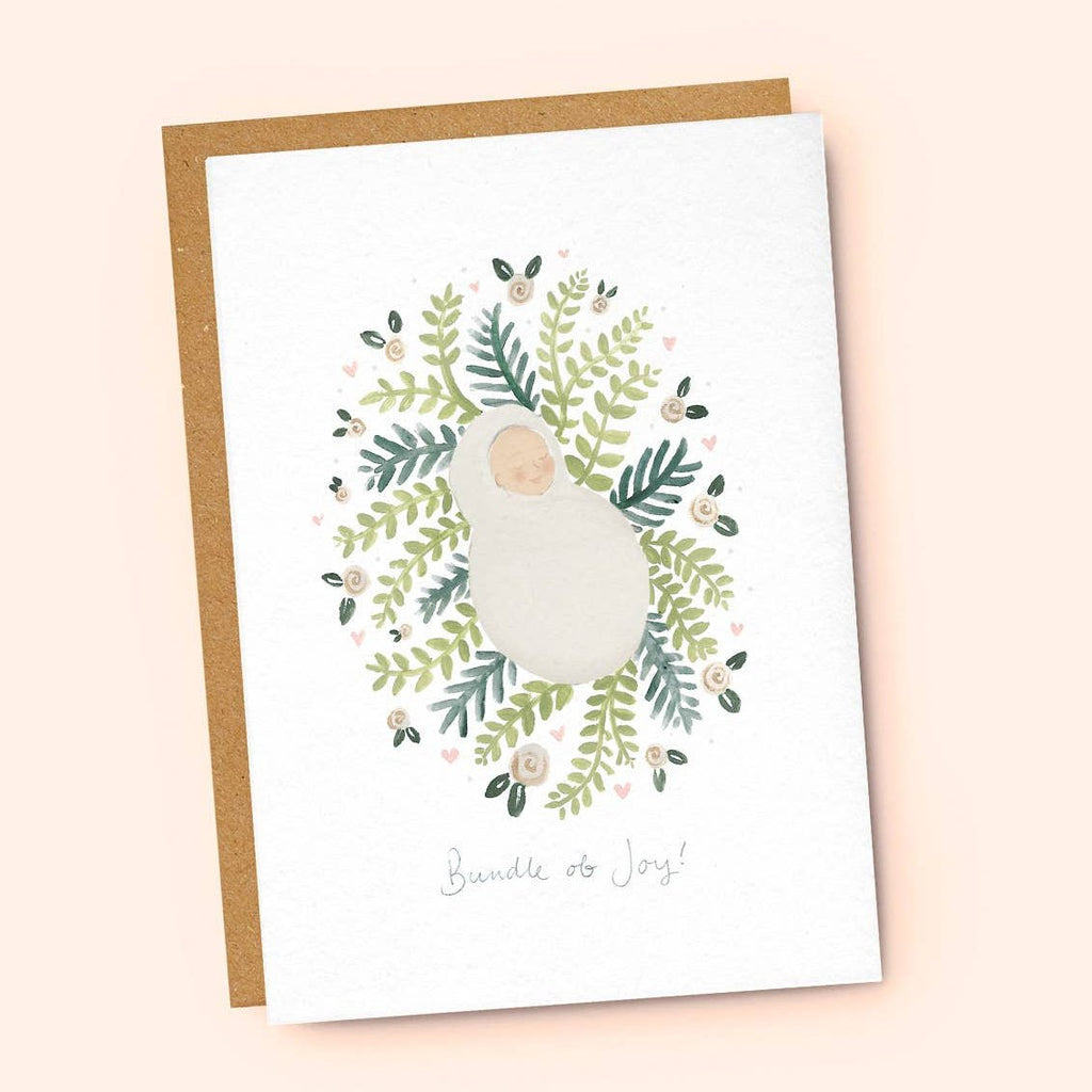 Greeting card with floral design and text on a beige background, sold by Helen Round