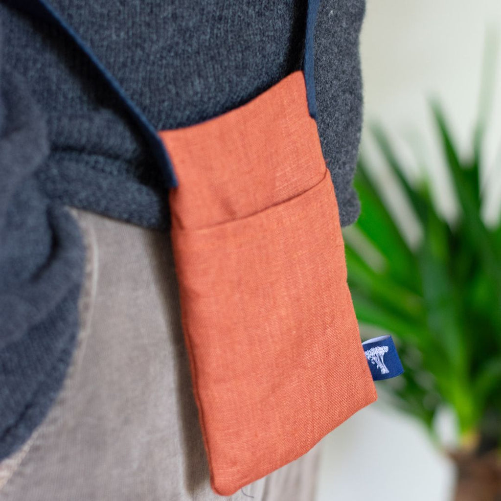 Rust red linen Phone Bag from the Maker Heights Collection by Helen Round
