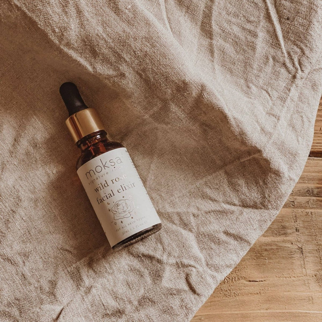Moksa wild rose facial elixir sold by Helen Round