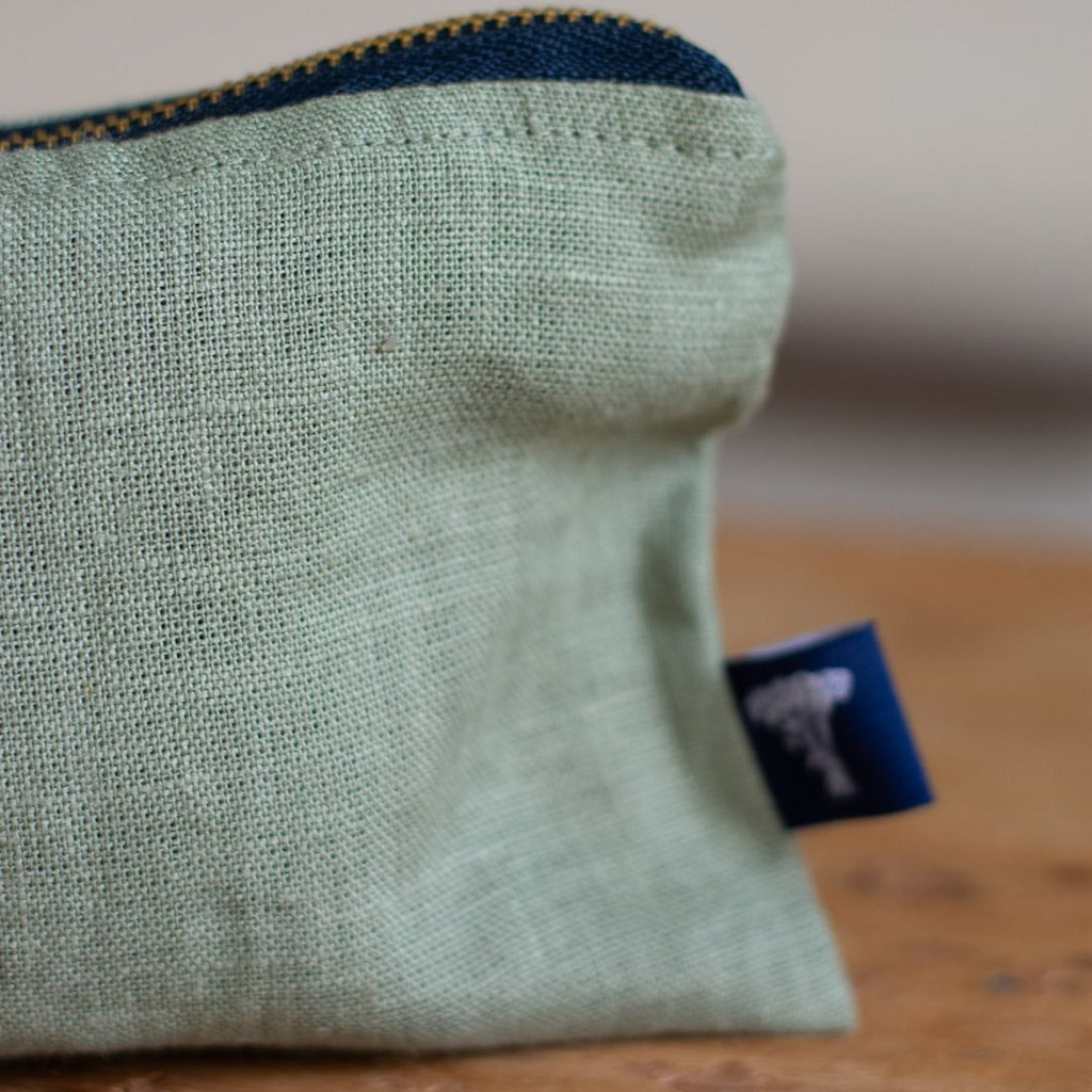 Sage Green Linen Pouch with zip from Helen Round