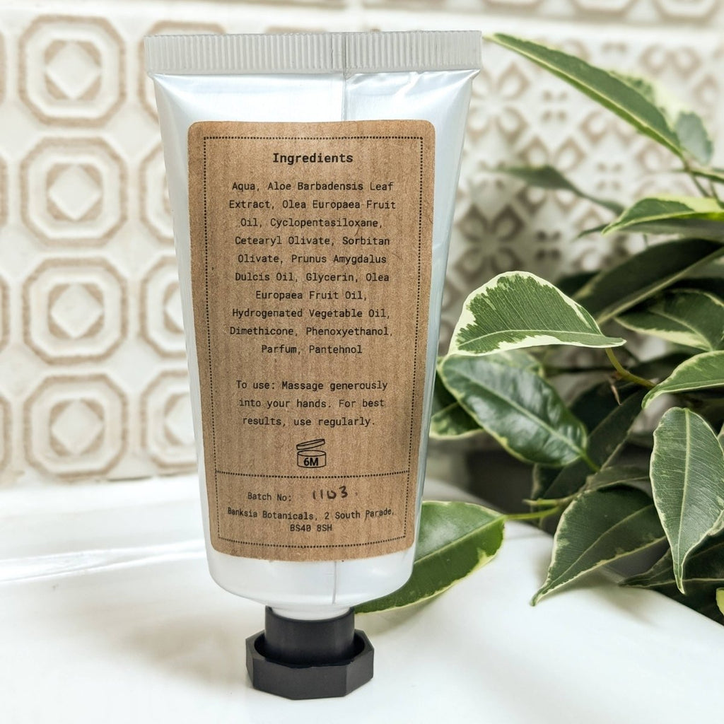 Hand cream tube with sandalwood scent sold by Helen Round