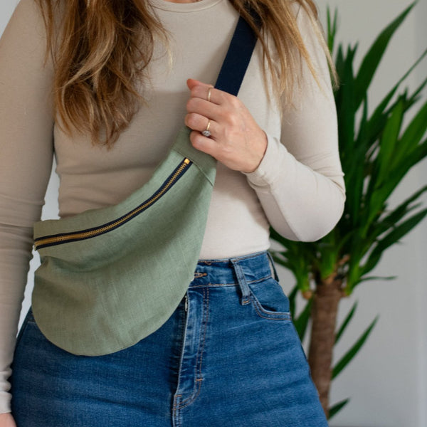 Sage Green Linen Cross Body Bag from Helen Round