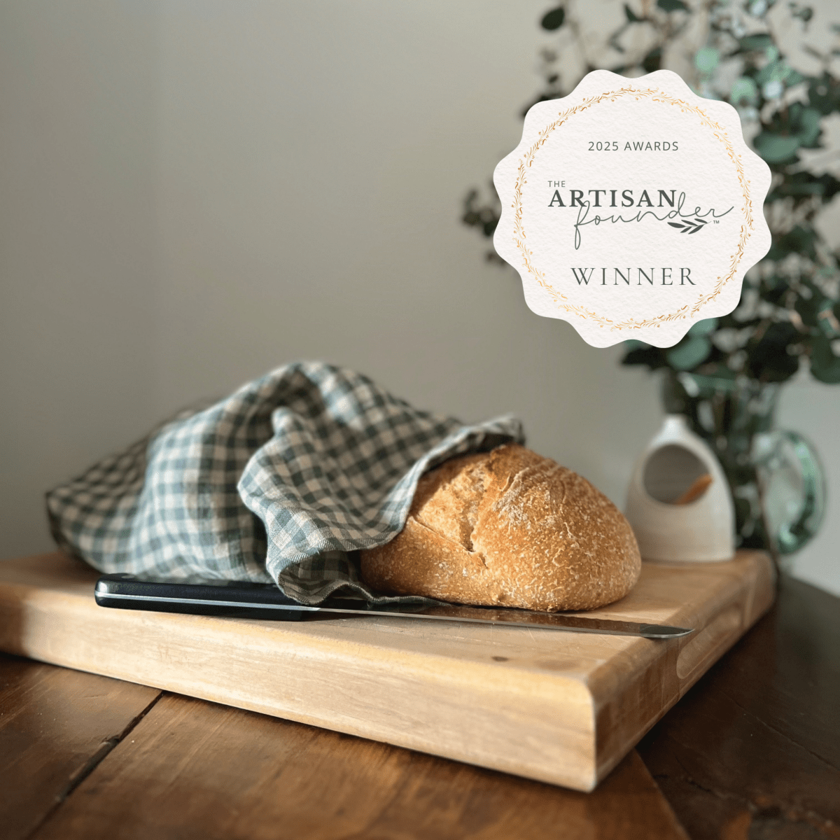 Sea Green Check Linen Best Gift Award Winning Linen Bread Bag from Helen Round