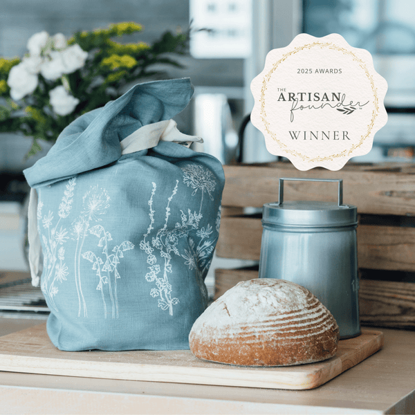 Best Gift Award Winning Duck Egg Blue Linen Bread Bag from Helen Round