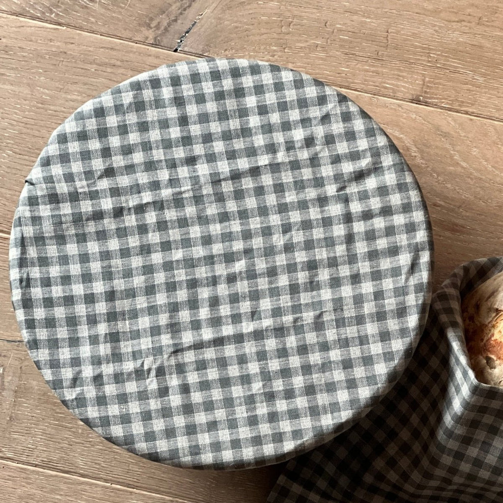 Helen Round check linen large bowl cover for large bowls 