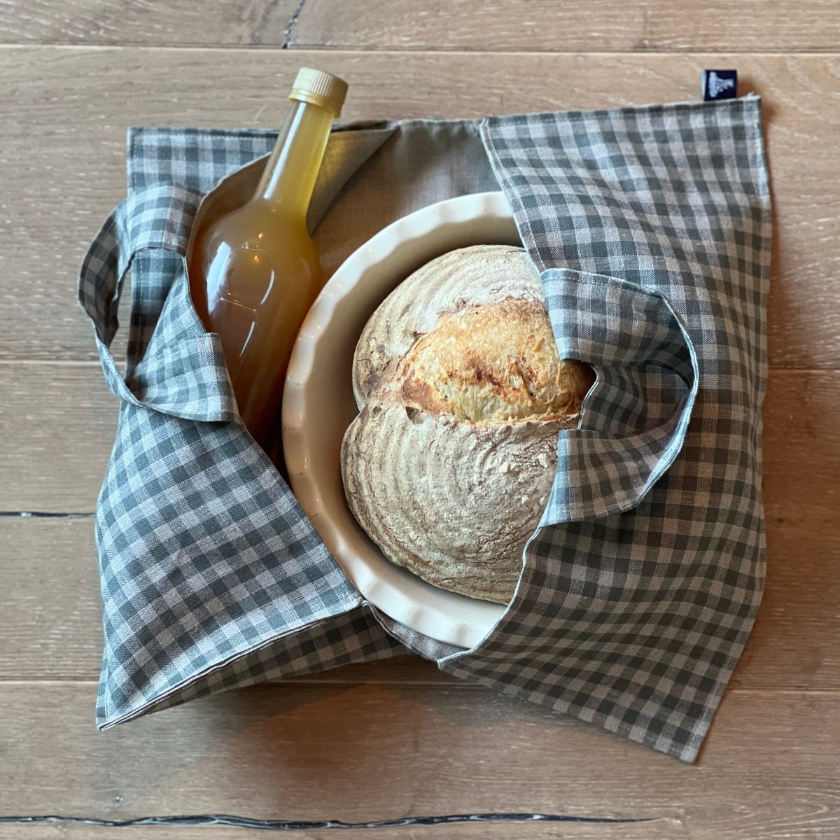 Sea Green Linen Check Pie Tote Bag - Helen Round