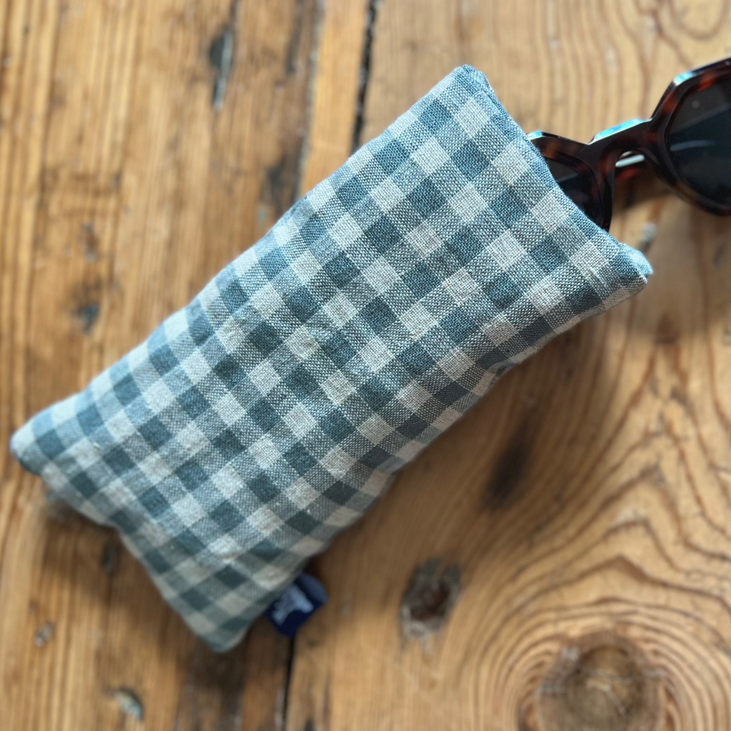 Sea Green Check Linen Padded Glasses Case with sunglasses - glasses case available from Helen Round