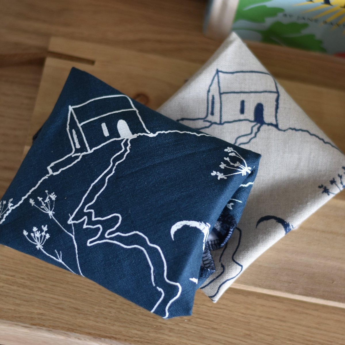 Rame Head Reusable Linen Sandwich Wraps in Navy and Natural Linen from Helen Round