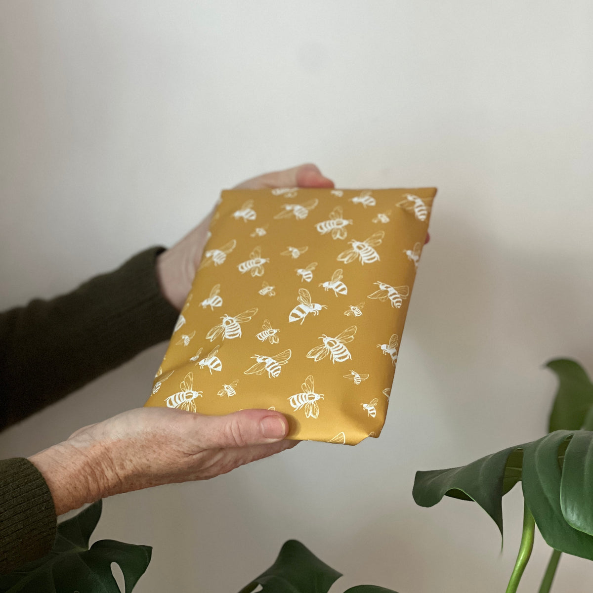 Bee wrapping paper in mustard from Helen Round 
