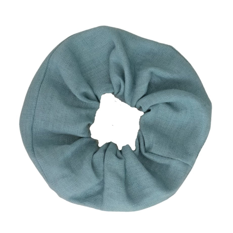 Duck Egg Blue Linen Hair Scrunchie - Helen Round