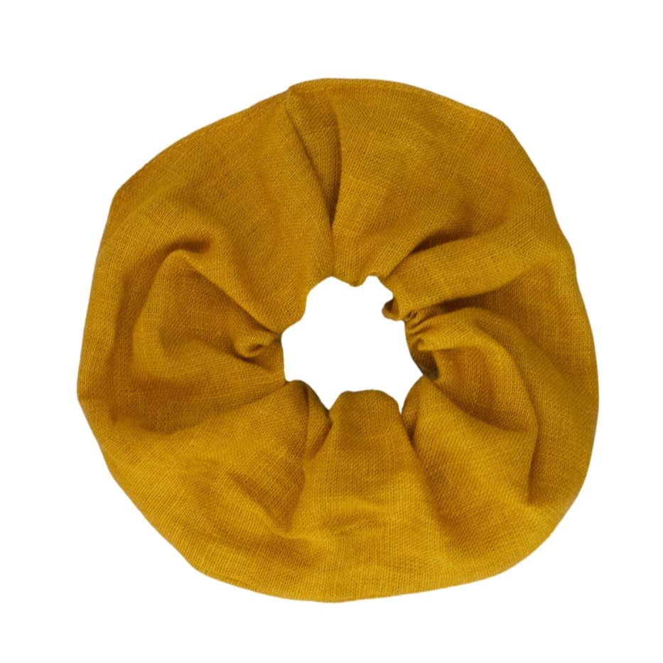 Mustard Yellow Linen Hair Scrunchie - Helen Round