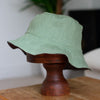 Bucket Hat in Sage Green Linen with Grey Linen Lining from Helen Round