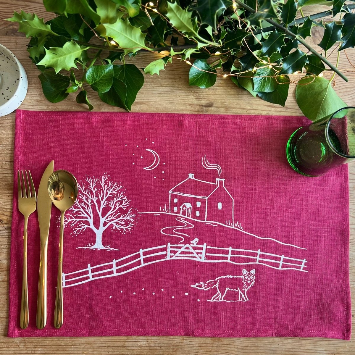 Raspberry Red Linen Placemat from the Winter Fox Collection by Helen Round
