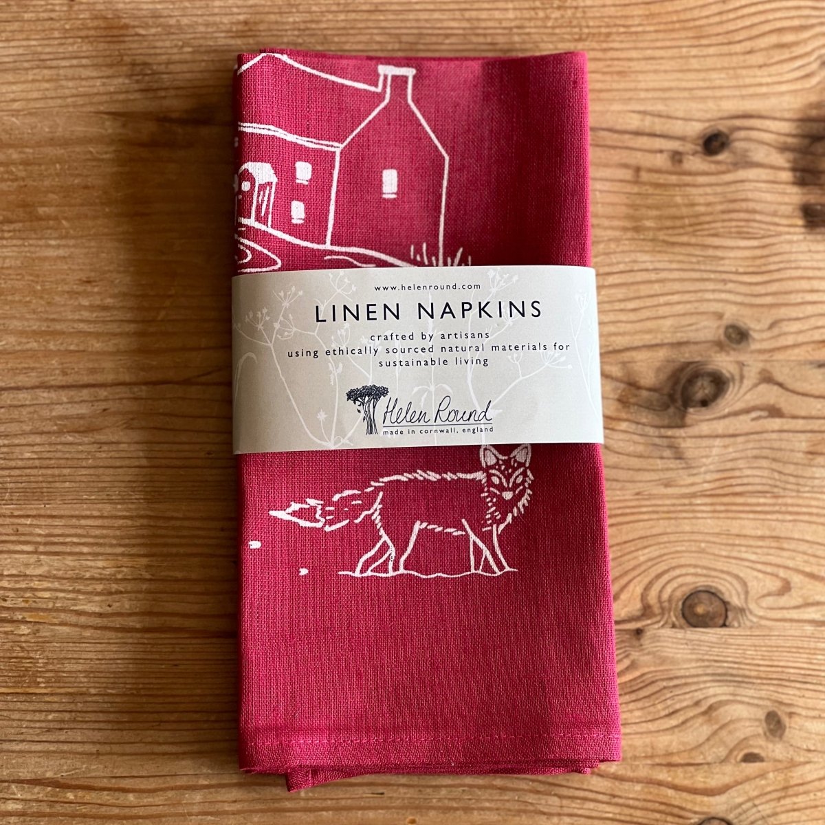 Raspberry Red Linen Napkins - set of two - from the Winter Fox Collection by Helen Round