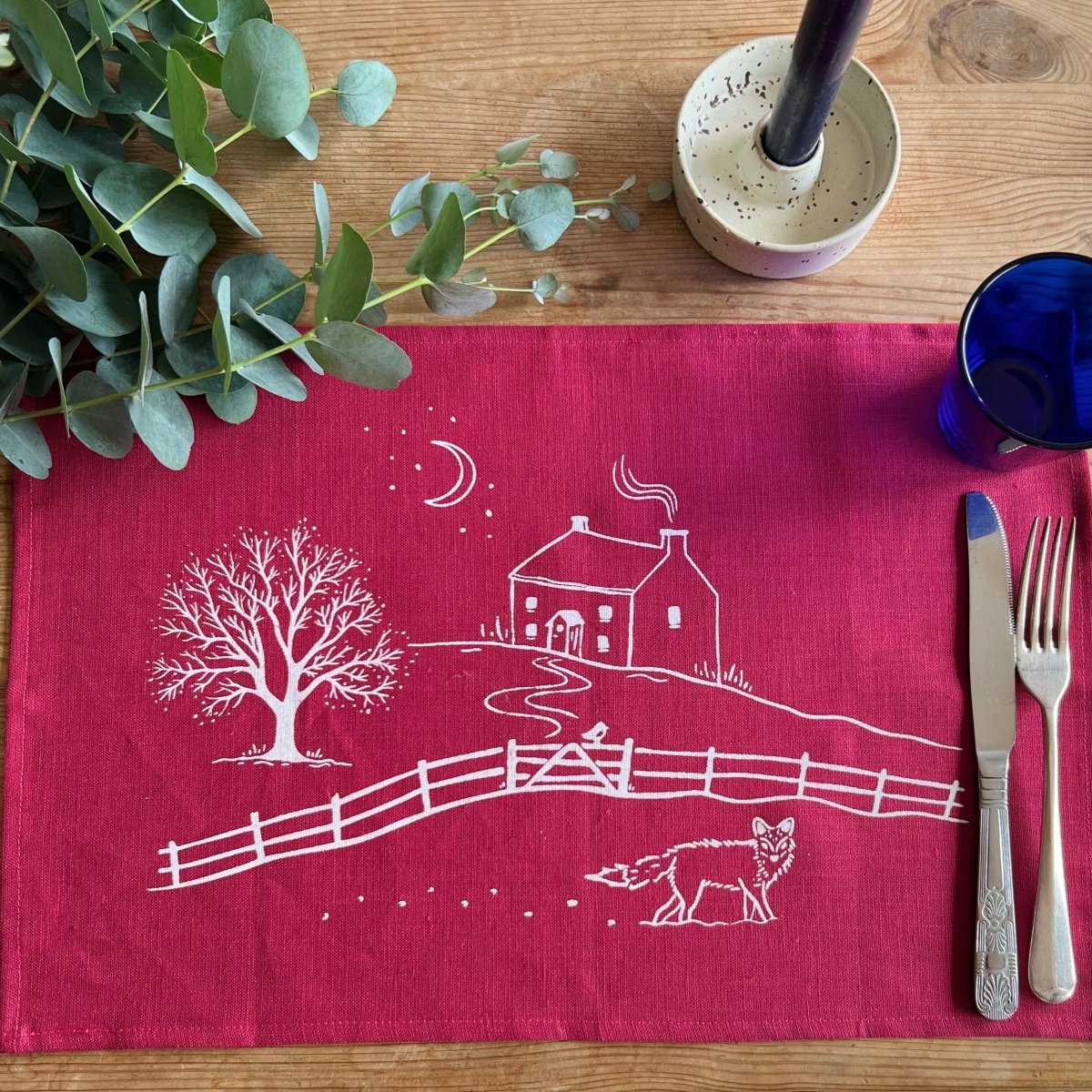 Raspberry Red Linen Placemat from the Winter Fox Collection by Helen Round