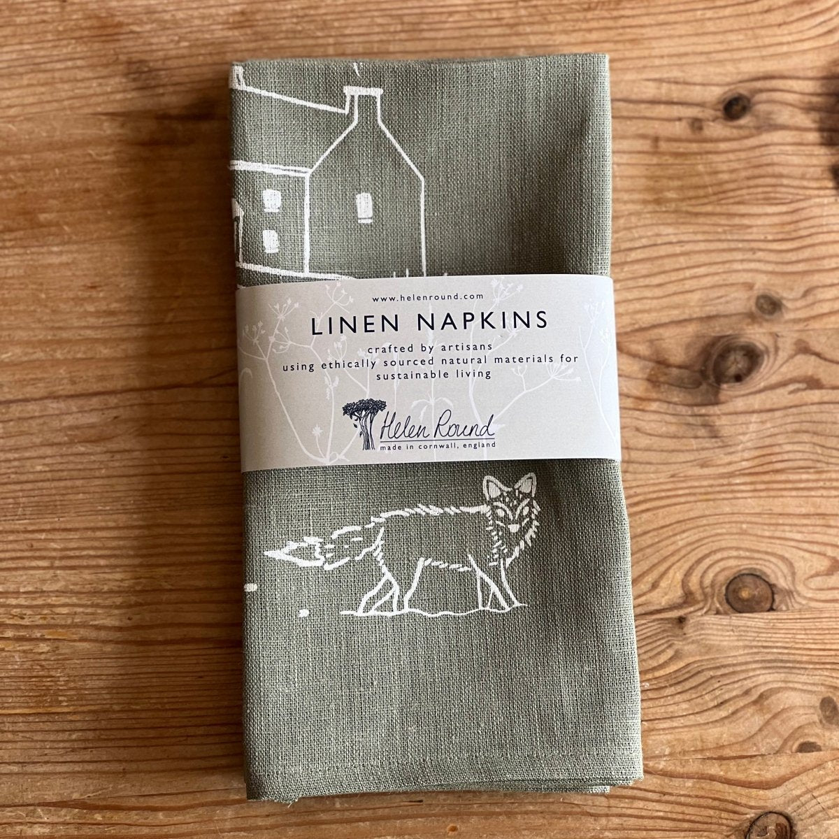 Sage Green Linen Napkins  - set of two - from the Winter Fox Collection by Helen Round