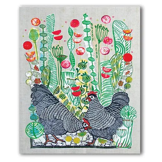 Chicken card with poppies