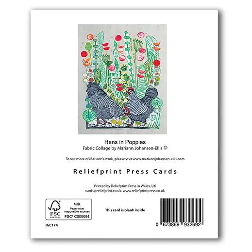 back of card Hens in Poppies - Mariann Johansen-Ellis