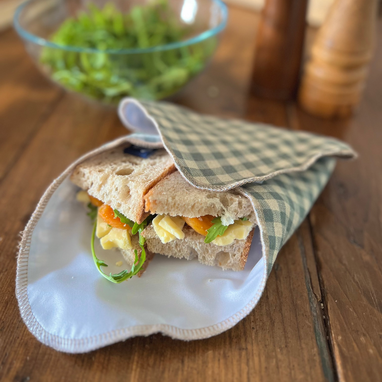 Sea Green Check Linen Sandwich Wrap from Helen Round