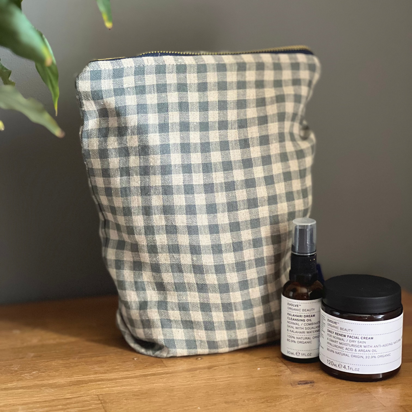 Sea Green Check Linen Toiletry Bag from the Check Collection bu Helen Round