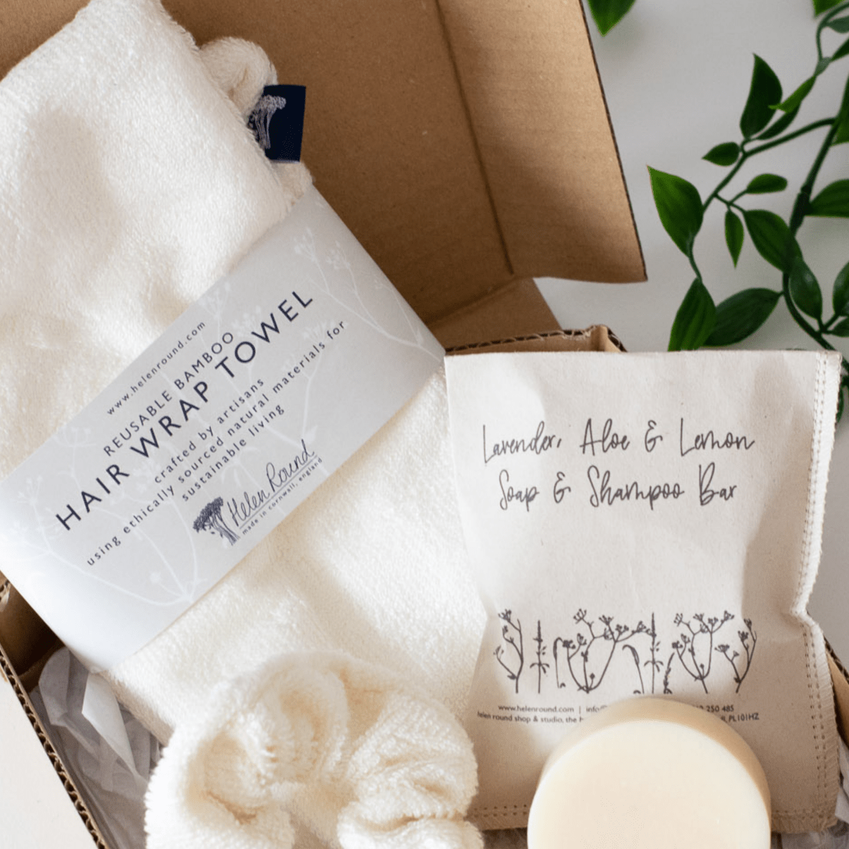 Reusable Bamboo Hair Wrap and shampoo bar from the Eco Collection by Helen Round
